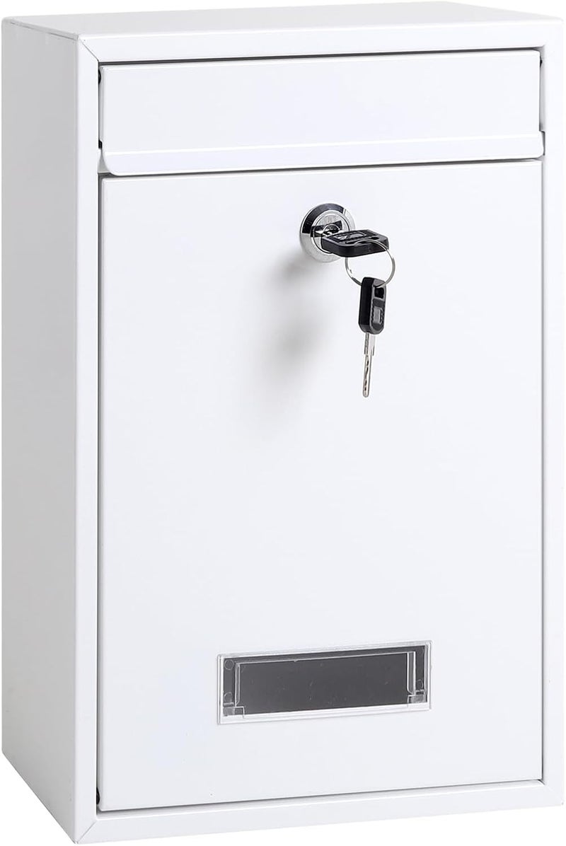Jssmst Locking Mailboxes Wall Mounted Vertical – Key Lock Mail Box Medium Capacity Galvanized Steel Cover Rust-Proof Metal Post Box, 12.6 x 8.5 x 3.4 Inch, White, SM-0604L - Image 1