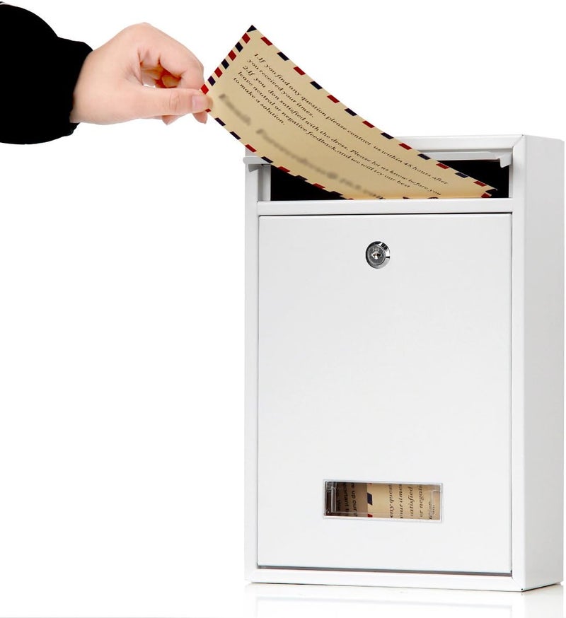 Jssmst Locking Mailboxes Wall Mounted Vertical – Key Lock Mail Box Medium Capacity Galvanized Steel Cover Rust-Proof Metal Post Box, 12.6 x 8.5 x 3.4 Inch, White, SM-0604L - Image 3