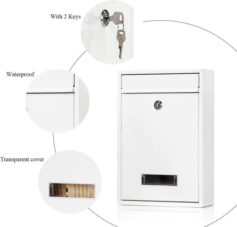 Jssmst Locking Mailboxes Wall Mounted Vertical – Key Lock Mail Box Medium Capacity Galvanized Steel Cover Rust-Proof Metal Post Box, 12.6 x 8.5 x 3.4 Inch, White, SM-0604L - Image 4