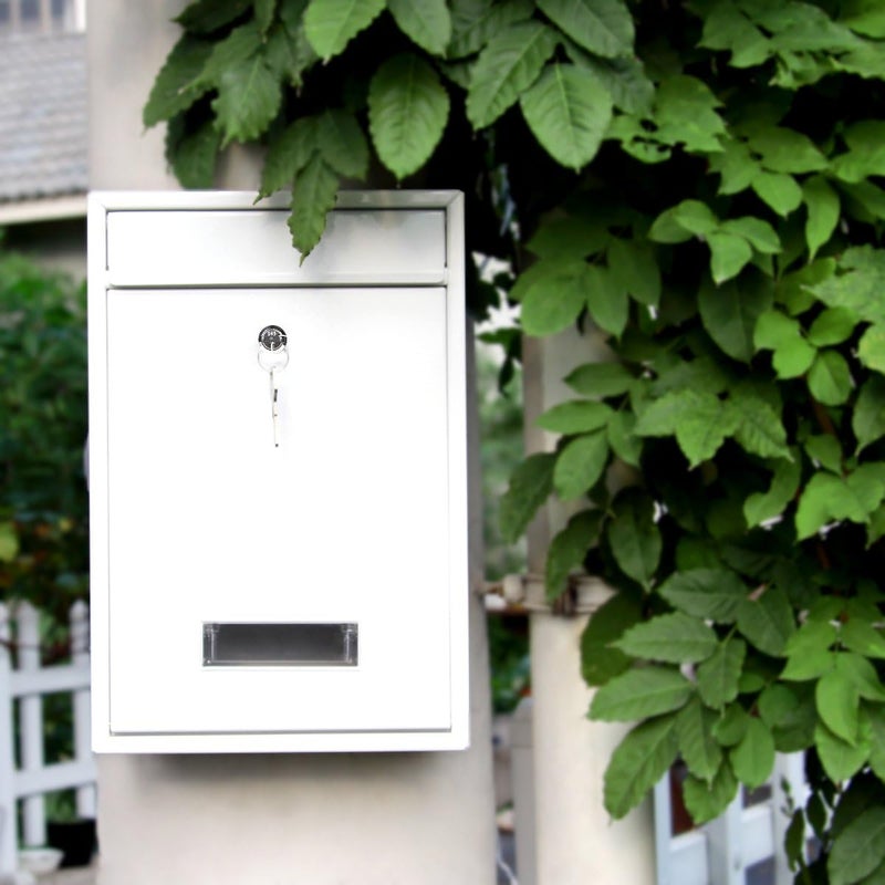 Jssmst Locking Mailboxes Wall Mounted Vertical – Key Lock Mail Box Medium Capacity Galvanized Steel Cover Rust-Proof Metal Post Box, 12.6 x 8.5 x 3.4 Inch, White, SM-0604L - Image 5