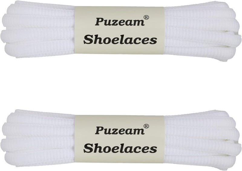 Puzeam 2 Pairs Oval Athletic Shoelaces 33 Colors 1/4" Half Round Shoe Laces for Sneakers - White 100 - Image 2