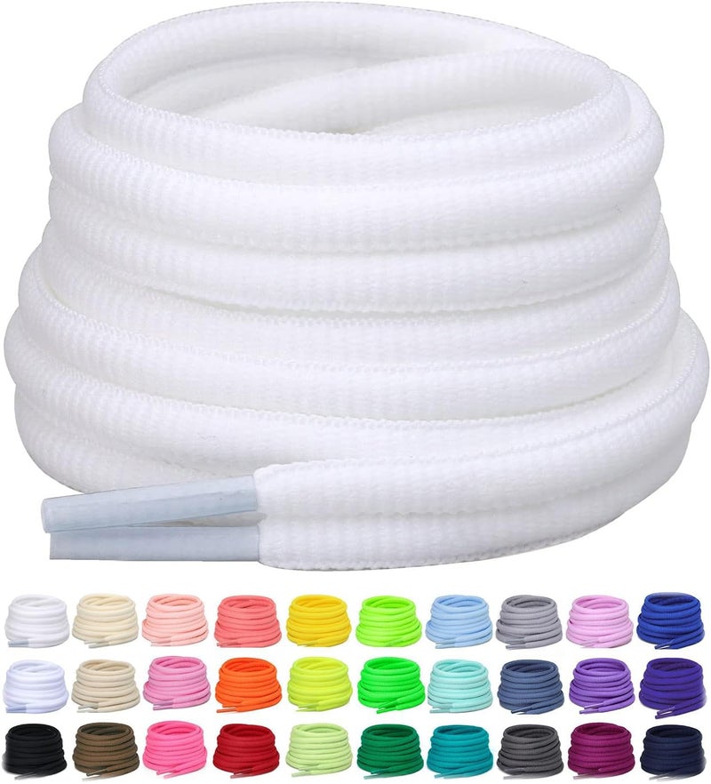 Puzeam 2 Pairs Oval Athletic Shoelaces 33 Colors 1/4" Half Round Shoe Laces for Sneakers - White 100 - Image 1