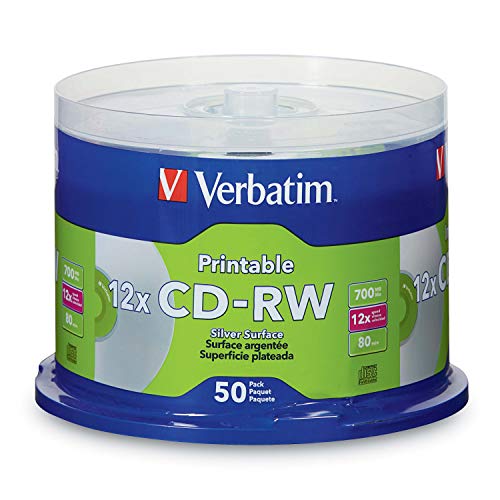 Verbatim CD-RW 700MB 2X-4X DataLifePlus Silver Inkjet Printable with Branded Hub - 50pk Spindle - 95159 - Image 1
