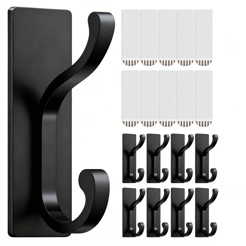 pickpiff Wall Hooks with Adhesive Strip - Easy to Remove, No Residue, Strong Heavy Duty Sticky Towel Hook, 8 Pack Black - Image 1