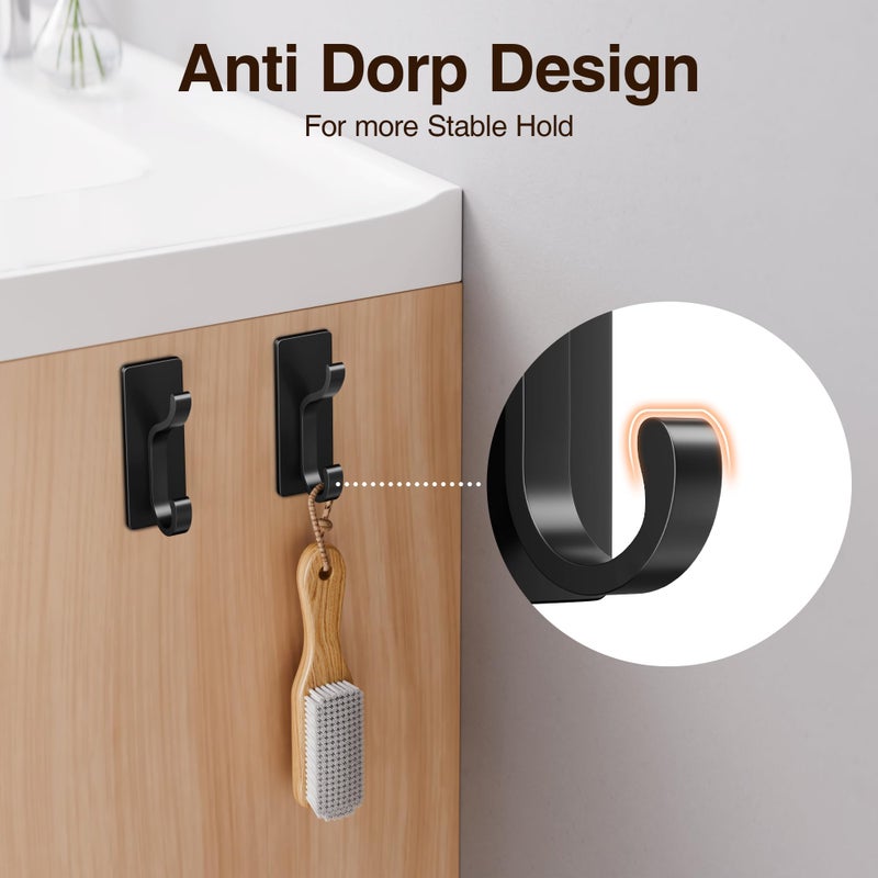 pickpiff Wall Hooks with Adhesive Strip - Easy to Remove, No Residue, Strong Heavy Duty Sticky Towel Hook, 8 Pack Black - Image 5