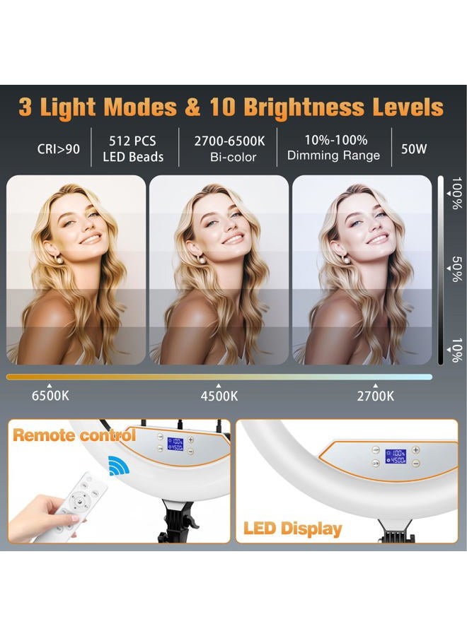 MACTREM 22'' Ring Light with 75'' Tripod Stand, LED Display/2 USB Ports/6500K Dimmable Ring Light with ipad Phone Holder for Tattoo Lash Live Makeup Video Recording TikTok Barber Stylist Photography - Image 4
