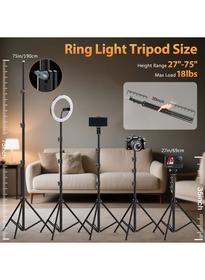 MACTREM 22'' Ring Light with 75'' Tripod Stand, LED Display/2 USB Ports/6500K Dimmable Ring Light with ipad Phone Holder for Tattoo Lash Live Makeup Video Recording TikTok Barber Stylist Photography - Image 5