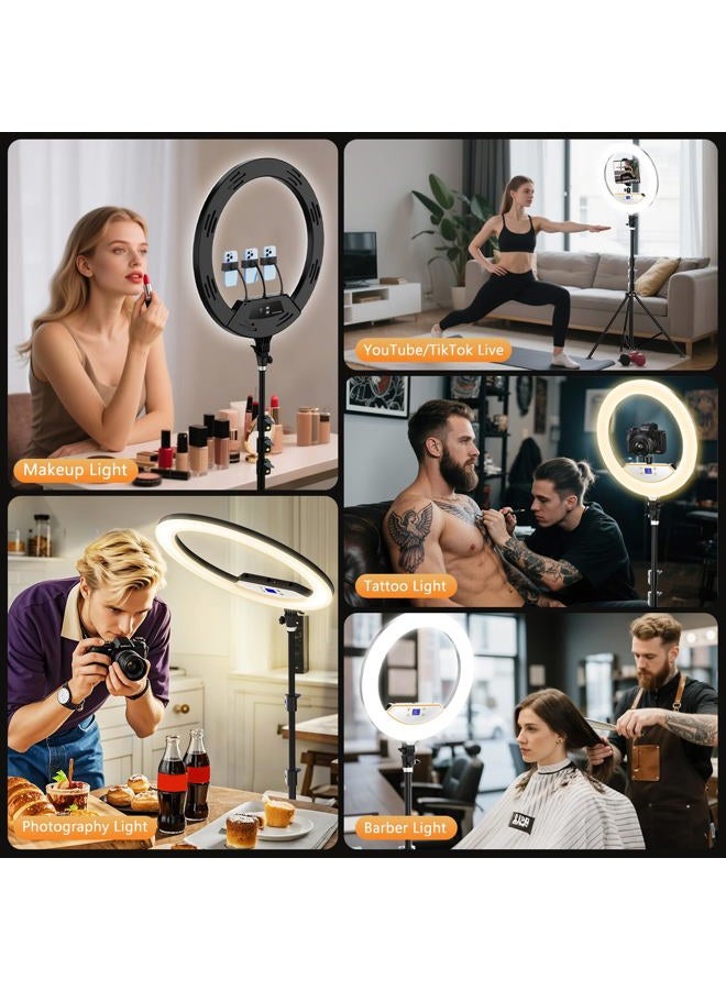 MACTREM 22'' Ring Light with 75'' Tripod Stand, LED Display/2 USB Ports/6500K Dimmable Ring Light with ipad Phone Holder for Tattoo Lash Live Makeup Video Recording TikTok Barber Stylist Photography - Image 3