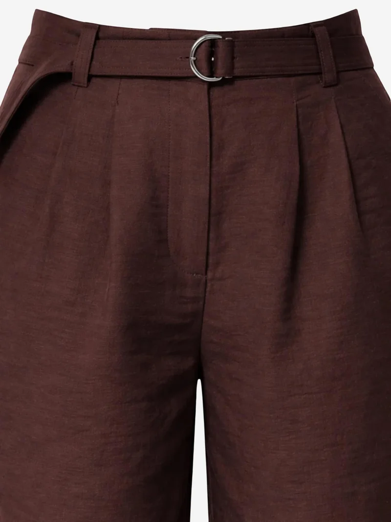 MixRay Coffee Brown MIXRAY High Waist Textured Wide Leg Belted Pants for Women | Best Price UAE