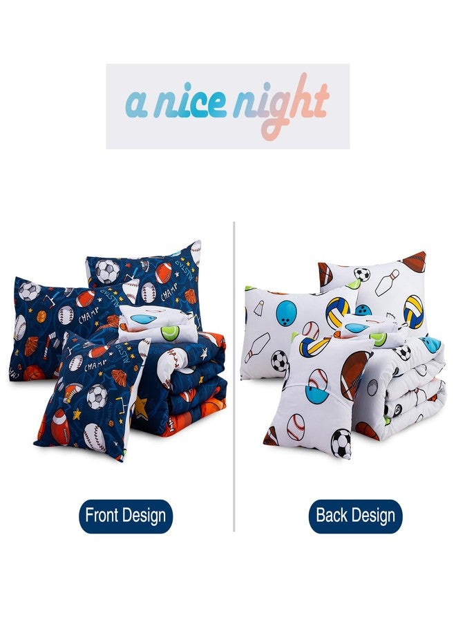 A Nice Night طقم لحاف حديث مكون من 6 قطع في حقيبة مزدوجة، بطبعة كرة الرجبي البحرية، لمجموعات سرير الأولاد والأطفال والمراهقين. - Image 4