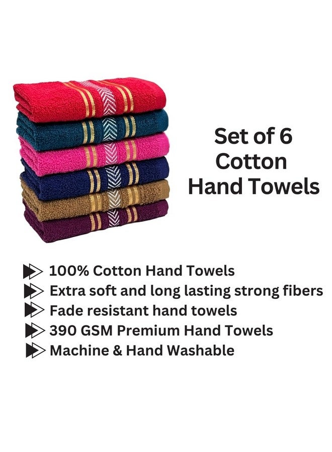 STAMIO Cotton 390 GSM Hand Towel Set of 6, 13 X 21 inches for Men, Women, Home Use, Gym, Wash Basin, Kitchen | Soft, Absorbent, Quick Dry, Small Size Towels, Travel Friendly | Multicolor (Multicolor) - Image 2