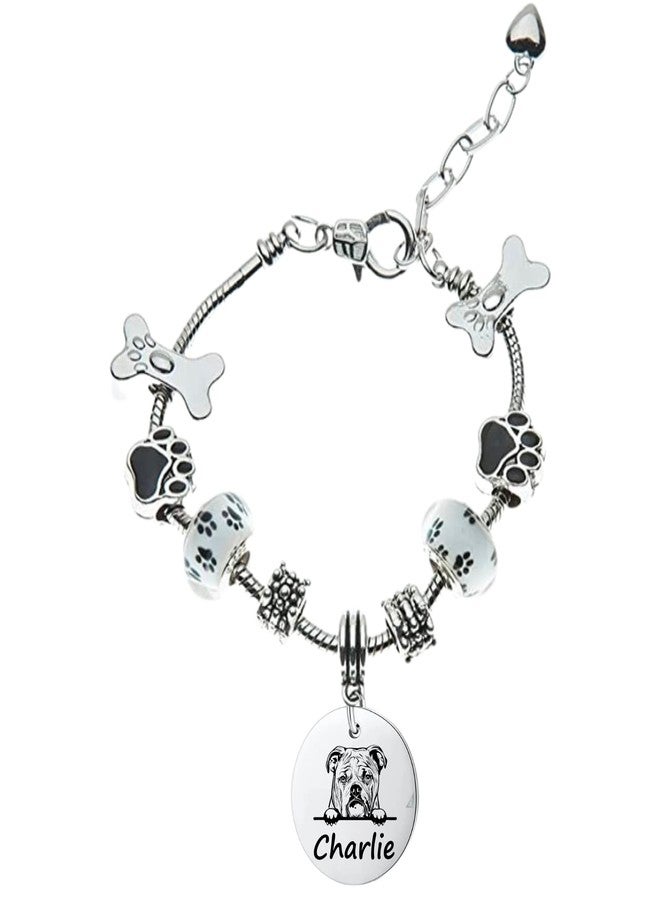 إنفينيتي كوليكشن هدايا لمحبي كلاب البلدغ الإنجليزية، سوار خرز مزين بتعليقات شخصية لكلاب البلدغ الإنجليزية، مجوهرات محفورة حسب الطلب للكلاب، تذكار مميز لمحبة الكلاب، هدية لمحبي الكلاب - Image 1