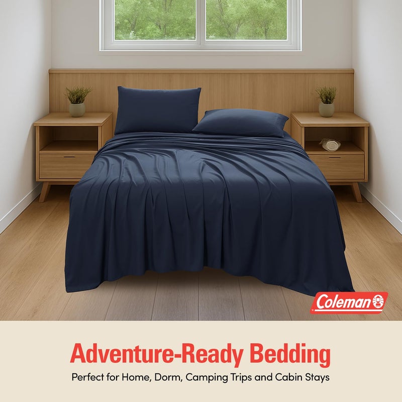 Coleman King Size Sheets Set â€“ Durable Home Bedding with Outdoor Heart, Stylish & Reliable for Bedroom or Cabin â€“ Premium Solid Color, Built for Comfort, Style & Occasional Outdoor Use, Navy Blue - Image 4