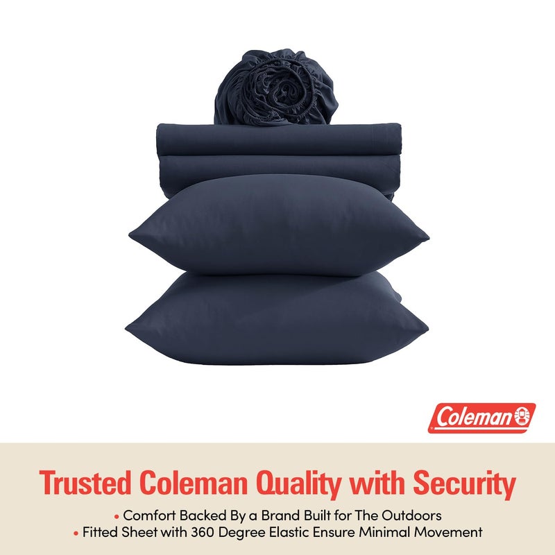 Coleman King Size Sheets Set â€“ Durable Home Bedding with Outdoor Heart, Stylish & Reliable for Bedroom or Cabin â€“ Premium Solid Color, Built for Comfort, Style & Occasional Outdoor Use, Navy Blue - Image 2