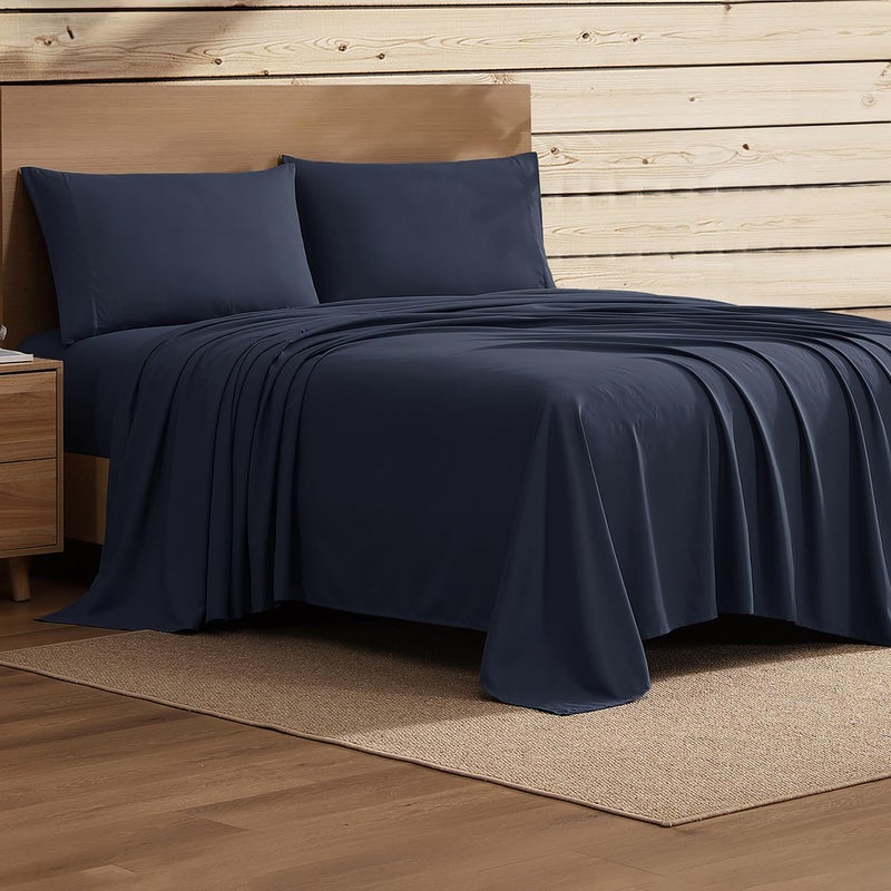 Coleman King Size Sheets Set â€“ Durable Home Bedding with Outdoor Heart, Stylish & Reliable for Bedroom or Cabin â€“ Premium Solid Color, Built for Comfort, Style & Occasional Outdoor Use, Navy Blue - Image 1
