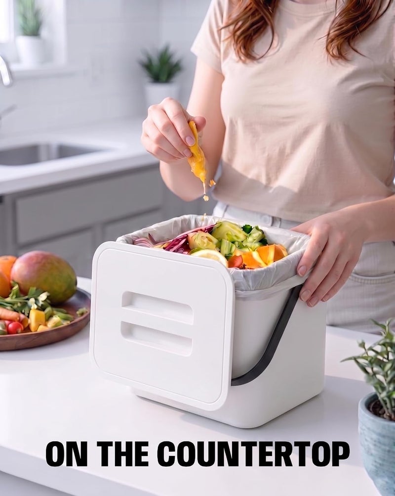 MONGTINGLU Kitchen Compost Bin - 1.8 Gallons Hanging Trash Can with Lid for Kitchen Cabinet Door, Under Sink, Wall Mounted Waste Bin for Bathroom, 7L(White) - Image 4