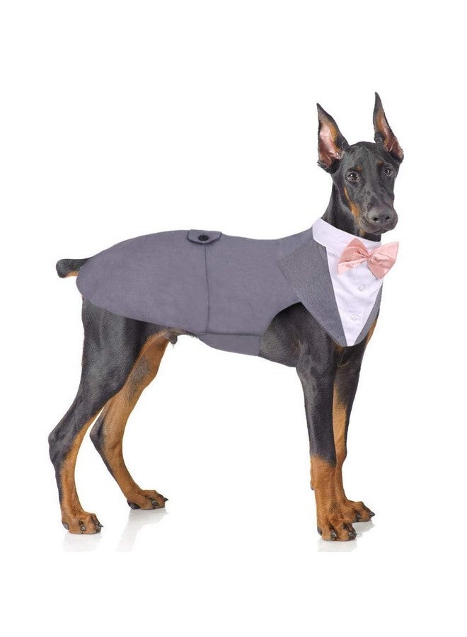 بوماي بوريتي طقم ملابس رسمية للكلاب الكبيرة من PUMYPOREITY - بدلة رسمية وربطة عنق على شكل فراشة، مناسب لحفلات الزفاف الرسمية، رمادي، مقاس XL - Image 1