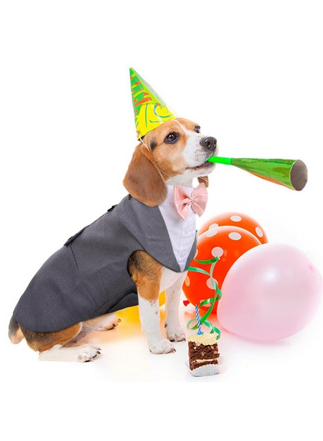 بوماي بوريتي طقم ملابس رسمية للكلاب الكبيرة من PUMYPOREITY - بدلة رسمية وربطة عنق على شكل فراشة، مناسب لحفلات الزفاف الرسمية، رمادي، مقاس XL - Image 4