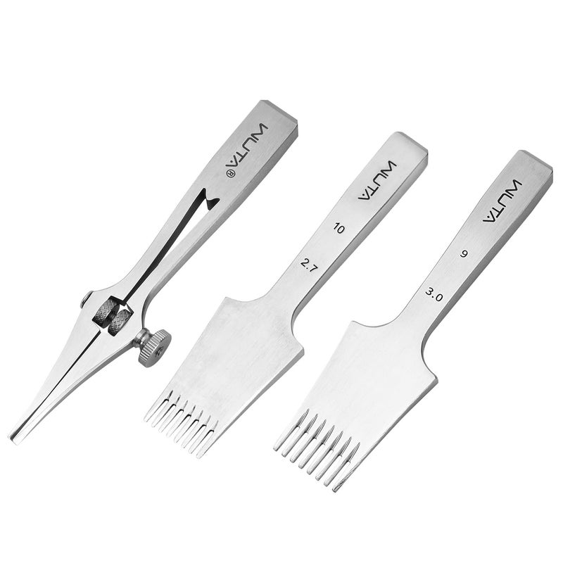 WUTA Leather Chisel AllPolished Pricking Iron Adjustable 26mm French Style Puncher Sharp Punching Tool Set Obverse Adjustable 2 Teeth27mm 8 Teeth30mm 8 Teeth - Image 2