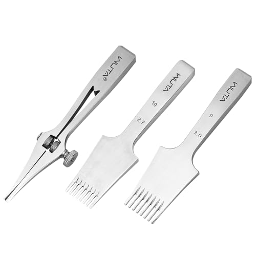 WUTA Leather Chisel AllPolished Pricking Iron Adjustable 26mm French Style Puncher Sharp Punching Tool Set Obverse Adjustable 2 Teeth27mm 8 Teeth30mm 8 Teeth - Image 1