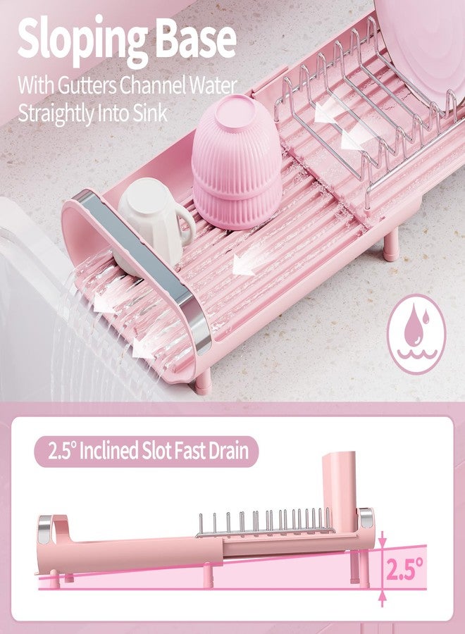 TOOLF Small Dish Drying Rack, Mini Expandable Compact Dish Rack, Slim Extendable Stainless Steel Dish Drainer for Kitchen Plate Storage, Space Saving Dish Strainer in Sink or on Home Countertop, Pink - Image 5