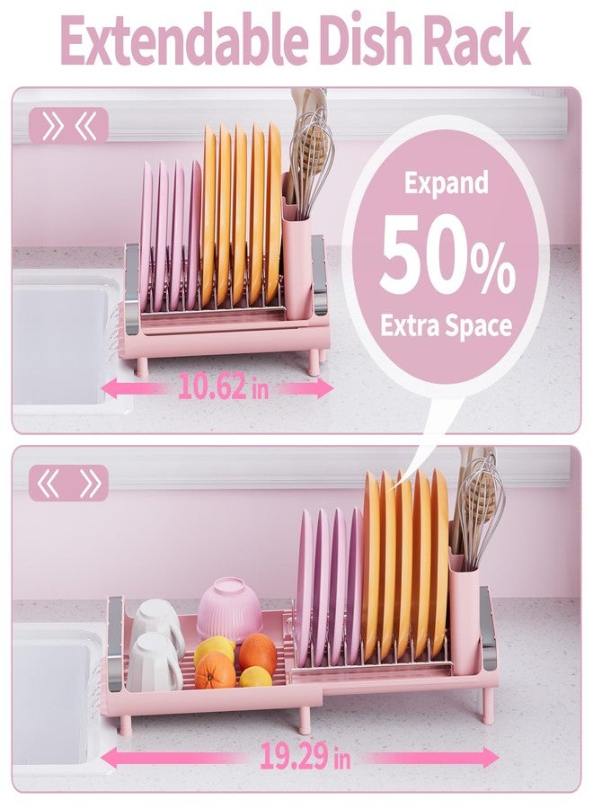 TOOLF Small Dish Drying Rack, Mini Expandable Compact Dish Rack, Slim Extendable Stainless Steel Dish Drainer for Kitchen Plate Storage, Space Saving Dish Strainer in Sink or on Home Countertop, Pink - Image 2