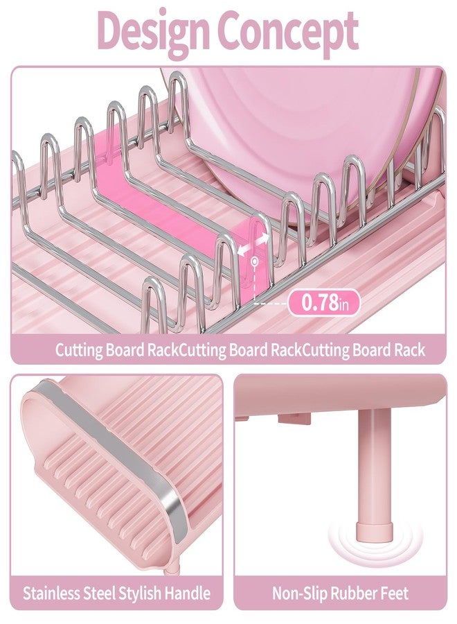 TOOLF Small Dish Drying Rack, Mini Expandable Compact Dish Rack, Slim Extendable Stainless Steel Dish Drainer for Kitchen Plate Storage, Space Saving Dish Strainer in Sink or on Home Countertop, Pink - Image 3