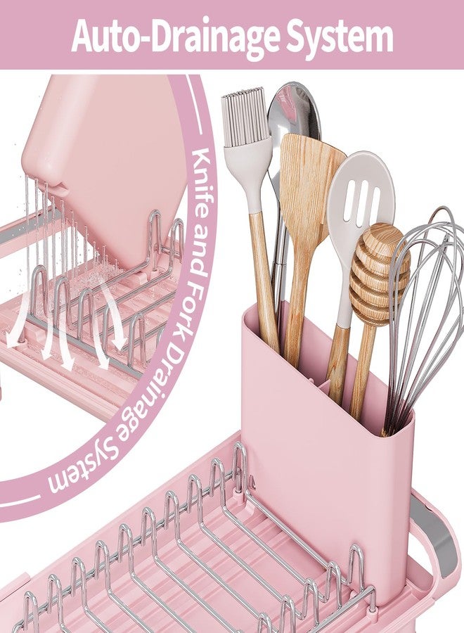 TOOLF Small Dish Drying Rack, Mini Expandable Compact Dish Rack, Slim Extendable Stainless Steel Dish Drainer for Kitchen Plate Storage, Space Saving Dish Strainer in Sink or on Home Countertop, Pink - Image 4