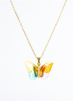 The Black Pearl Accessories Stainless Steel Necklace Gold with a Multi Colored Butterfly Pendant  - Image 1