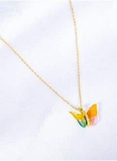 The Black Pearl Accessories Stainless Steel Necklace Gold with a Multi Colored Butterfly Pendant  - Image 3