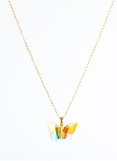 The Black Pearl Accessories Stainless Steel Necklace Gold with a Multi Colored Butterfly Pendant  - Image 2