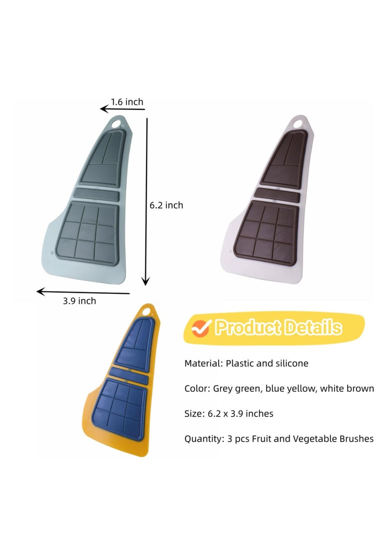 SYOSI - Silicone Vegetable Brush Potato Scrubber, Flexible Kitchen Cleaning Brush Set for Fruits, Veggies, Potatoes, Carrots, Mushrooms, and More, 3 Pack - Image 1