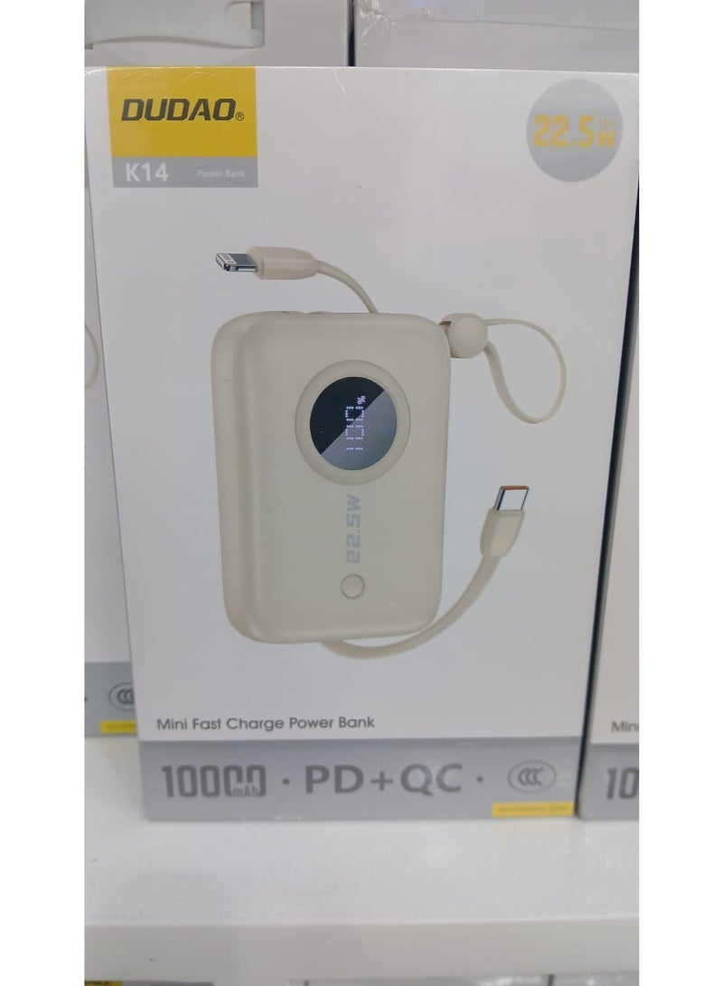 DUDAO K14 10000mAh Mini Fast Charge Power Bank with PD+QC 22.5W  Off-white/ Blue - Image 2