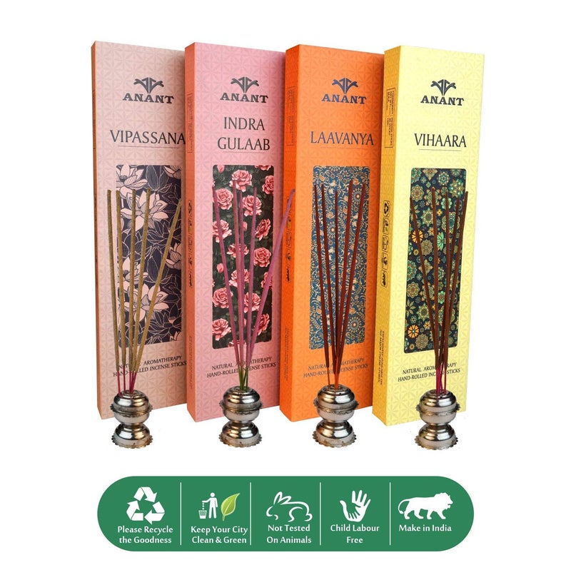 Anant Natural Hand Rolled Premium Fragrance Incense Sticks | Pack of 4 | Indra Gulab | Vipassana | Laavanya | Vihaara | Spiritual Agarbattis - 40 Sticks/Box - Image 4