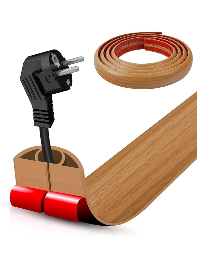 Floor Cord Cover Self Adhesive Hider 10Ft Cable Management Power Protector Electric Covers For Offices, Gym, Exhibitions, Cavity:0.39"(W) X 0.27"(H) Brown Wood