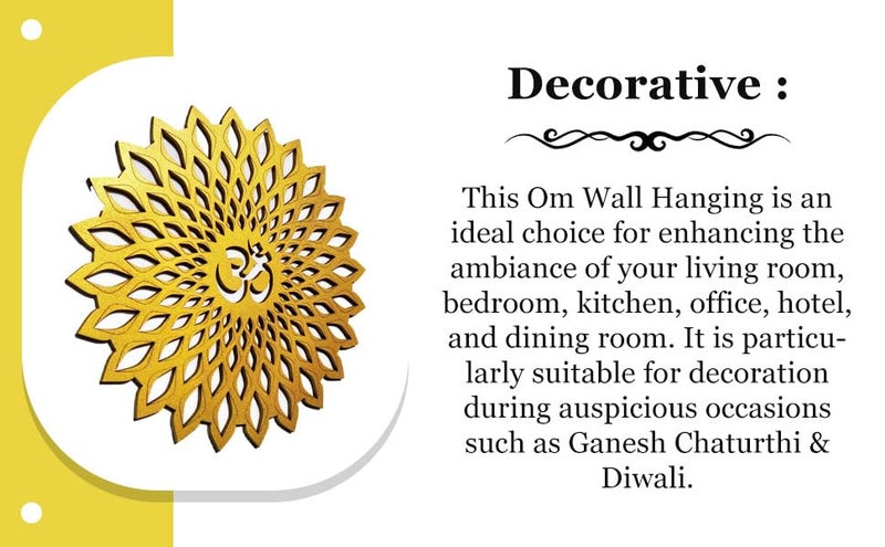 My Dream Carts Golden Om Round Decorative Wall Art Mdf Wooden Om Chakra For Temple, Living Room, Bedroom, Office, Hotel, Home Decor Items, Gift Item, Mandala Wall Hanging For House Decoration 30x30cm - Image 2