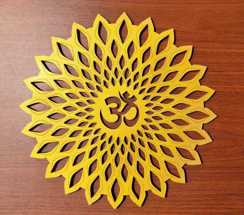 My Dream Carts Golden Om Round Decorative Wall Art Mdf Wooden Om Chakra For Temple, Living Room, Bedroom, Office, Hotel, Home Decor Items, Gift Item, Mandala Wall Hanging For House Decoration 30x30cm - Image 1