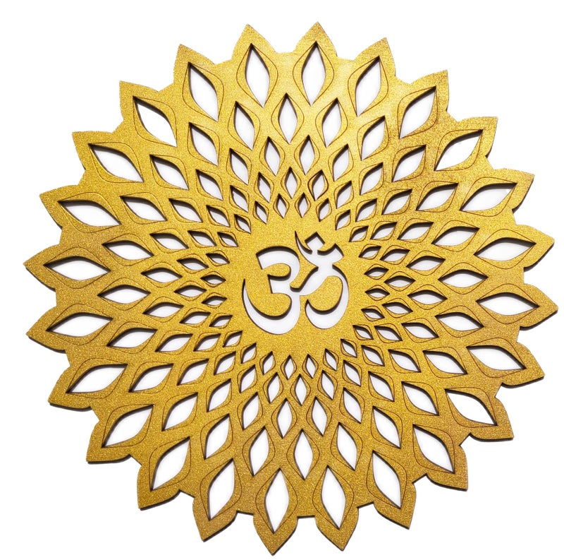 My Dream Carts Golden Om Round Decorative Wall Art Mdf Wooden Om Chakra For Temple, Living Room, Bedroom, Office, Hotel, Home Decor Items, Gift Item, Mandala Wall Hanging For House Decoration 30x30cm - Image 4