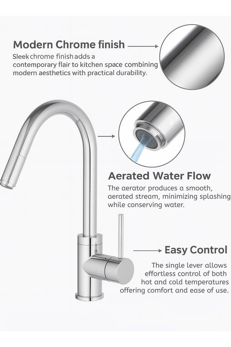 HESANIT Pull Out Sprayer Kitchen Sink Faucet Mixer Chrome - 6931C - Image 2