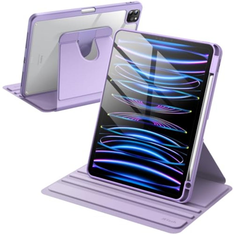 غطاء حماية دوار لجهاز iPad Pro 11 4/3: موديل 2022/2021، حامل يدور 360 درجة، ظهر شفاف من مادة TPU، تنبيه/غفو تلقائي، حامل أقلام رصاص، حماية كاملة - Image 1