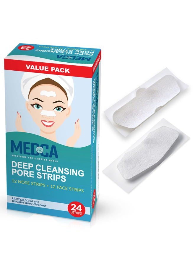 MEDca Deep Cleansing Blackhead Pore Strips - Pack of 24 Peel - Off Blackhead Remover and Pore Unclogging Strips for Nose and Face, Chin, Forehead & Healthier Looking Skin - Image 1