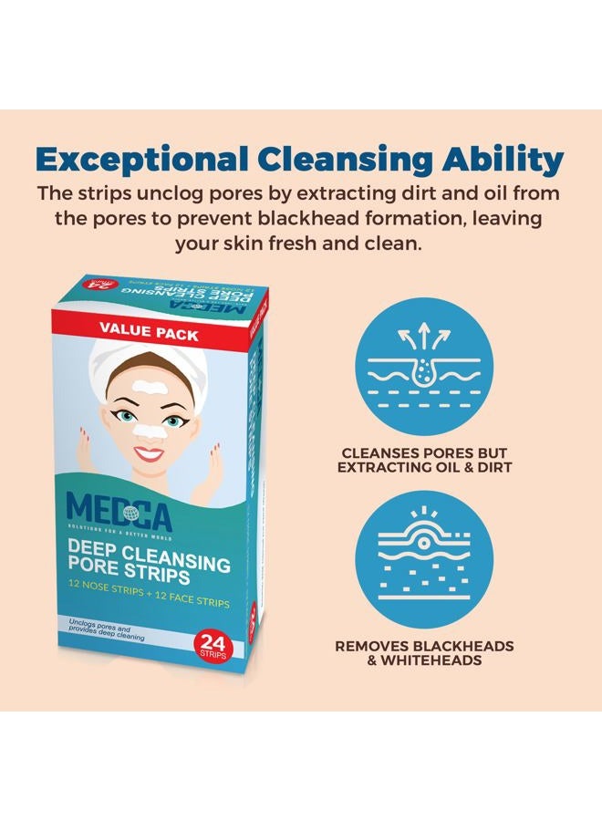 MEDca Deep Cleansing Blackhead Pore Strips - Pack of 24 Peel - Off Blackhead Remover and Pore Unclogging Strips for Nose and Face, Chin, Forehead & Healthier Looking Skin - Image 2