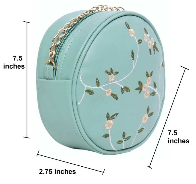 ADISA women girls round embroided sling bag (Green) - Image 2