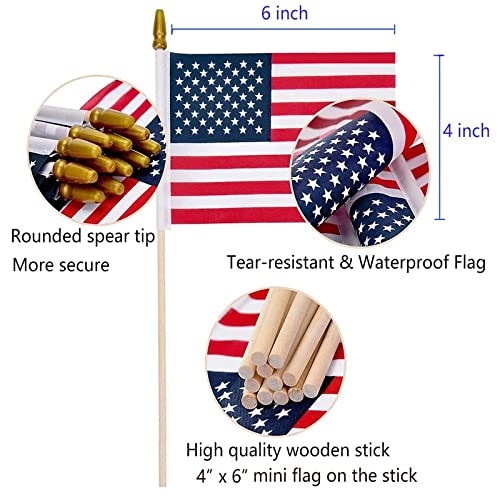 Uelfbaby 100 Pack Small American Flags on Stick, 4x6 Inch Small US Flags/American Flags for Outside, Mini Hand Held Stick Flags with Kid-Safe Spear Top, Memorial Day, Independence Day Decor,Patriotic Decorations - Image 2