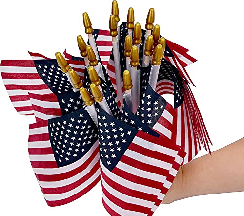Uelfbaby 100 Pack Small American Flags on Stick, 4x6 Inch Small US Flags/American Flags for Outside, Mini Hand Held Stick Flags with Kid-Safe Spear Top, Memorial Day, Independence Day Decor,Patriotic Decorations - Image 4