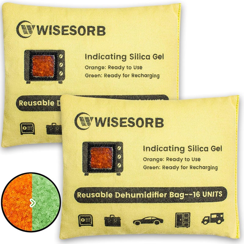 Wisesorb 2 Pack 500G Reusable Silica Gel Desiccant Dehumidifier Bags, Color Indicating Moisture Absorbers for Car, Closet, Garage, 3D Filaments, Emoisture, Microwave Rechargeable Reusable Drying Bags - Image 1