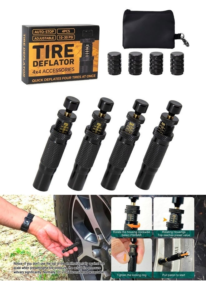 4-Piece Tire Deflation Valve Kit, Adjustable Automatic Stop Tire Deflation Valve Set, 10-30 Psi/0.7-2 Bar, With 4 Adjustable Valve Caps, Durable Brass Carrying Case, Tire Inflation Tool for Off-Road Vehicles, Trucks, And All-Terrain Vehicles (Atvs). - Image 1