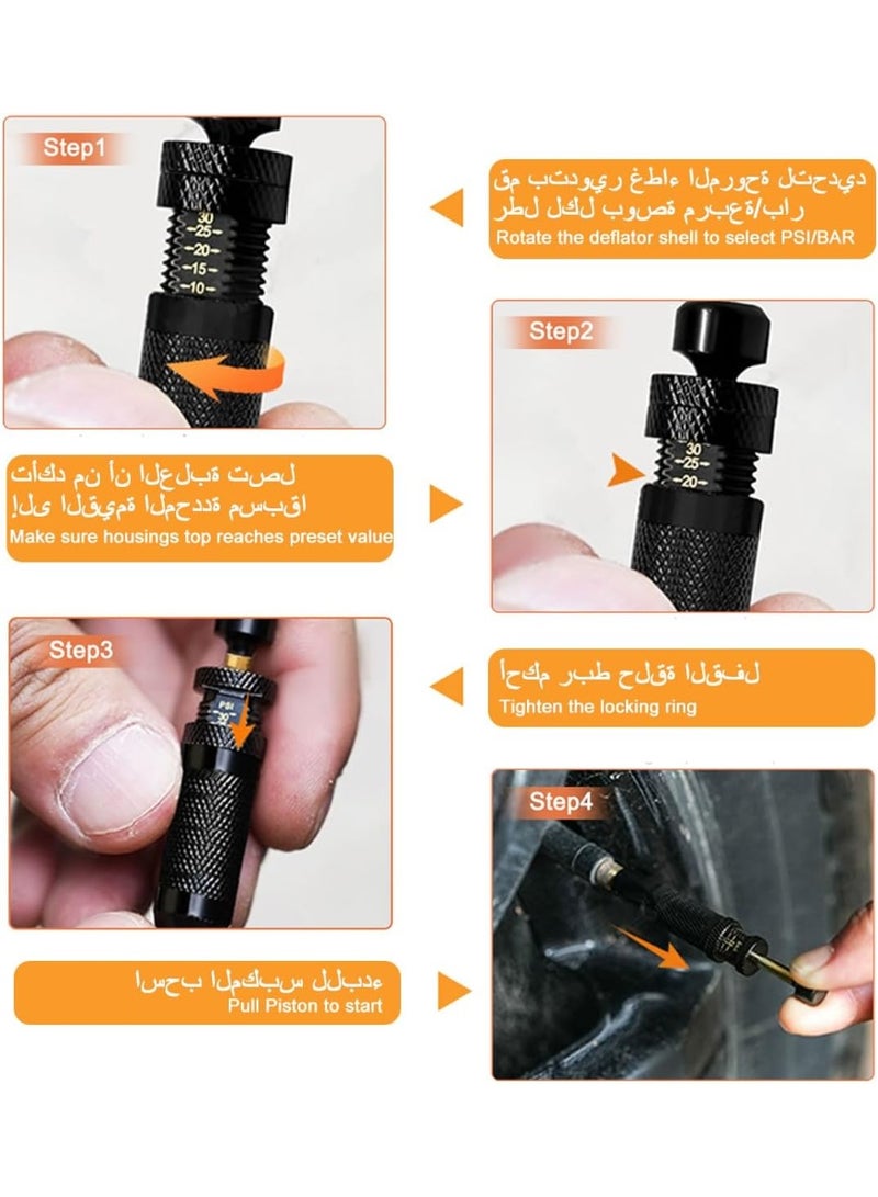 4-Piece Tire Deflation Valve Kit, Adjustable Automatic Stop Tire Deflation Valve Set, 10-30 Psi/0.7-2 Bar, With 4 Adjustable Valve Caps, Durable Brass Carrying Case, Tire Inflation Tool for Off-Road Vehicles, Trucks, And All-Terrain Vehicles (Atvs). - Image 5