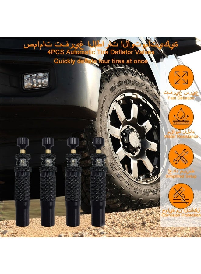 4-Piece Tire Deflation Valve Kit, Adjustable Automatic Stop Tire Deflation Valve Set, 10-30 Psi/0.7-2 Bar, With 4 Adjustable Valve Caps, Durable Brass Carrying Case, Tire Inflation Tool for Off-Road Vehicles, Trucks, And All-Terrain Vehicles (Atvs). - Image 2