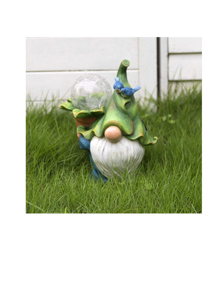 SYOSI Garden Solar Genie Light, Garden Gnome Statue  Resin Gnome Figurine Carrying Magic Orb with Solar LED Lights, Outdoor Winter Decorations for Patio Yard Lawn Porch, Ornament Gift, 1 Pcs Set - Image 1